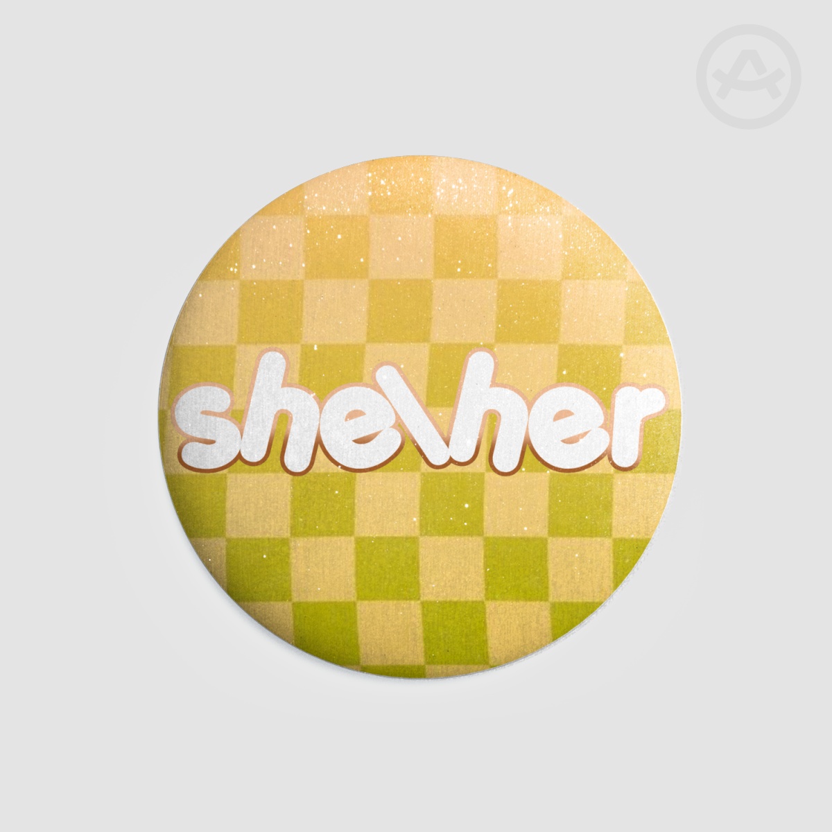 dark yellow she/her Button Pin