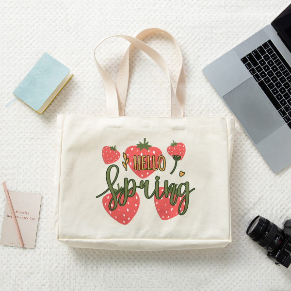 Spring Strawberry Canvas Tote Bags - 16.9″x12.6″x3.1″(43x32x8cm)