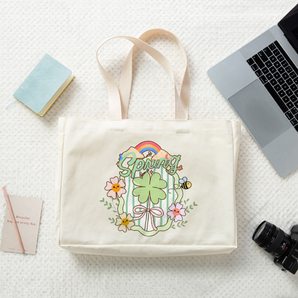 Spring Clover Canvas Tote Bags - 16.9″x12.6″x3.1″(43x32x8cm)