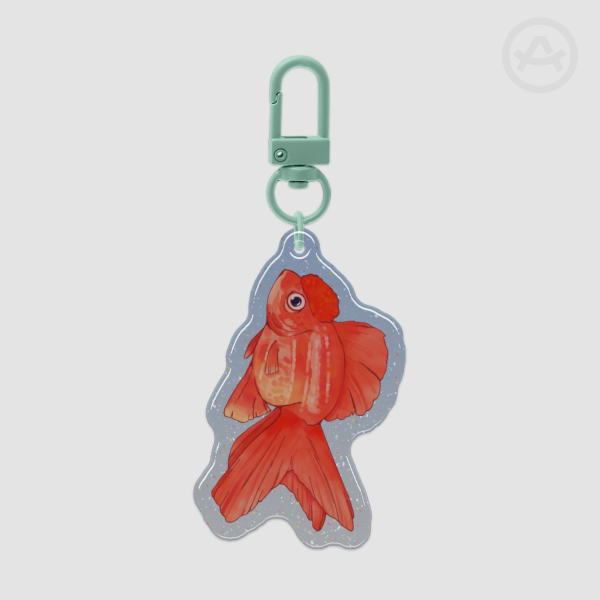Goldfish(Oranda) Illustrated Glitter Epoxy Acrylic Keychain