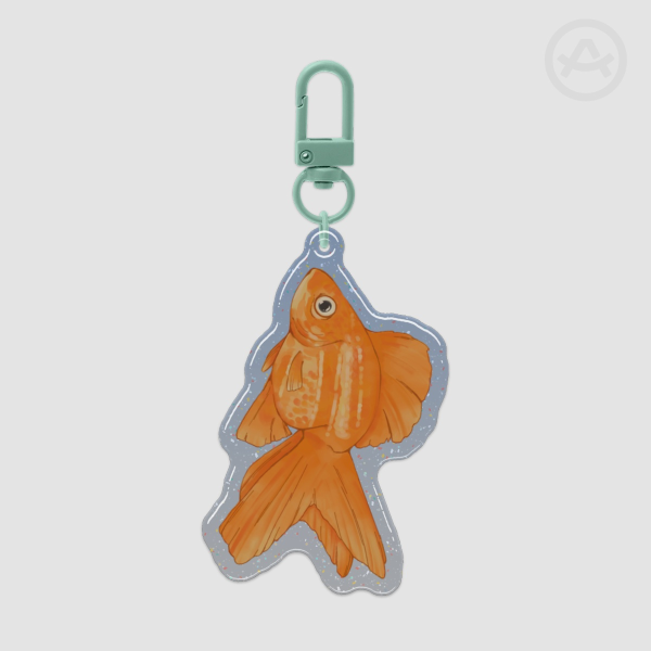 Goldfish Illustrated Glitter Epoxy Acrylic Keychain
