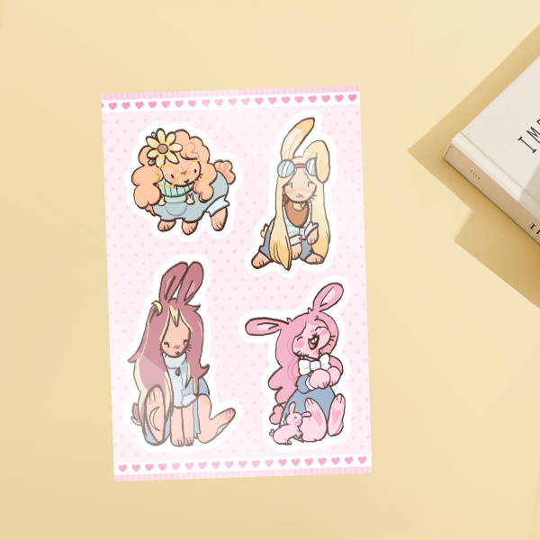 Minecraft bunnies sticker sheet (Gem, False, Pearl, Lizzie)