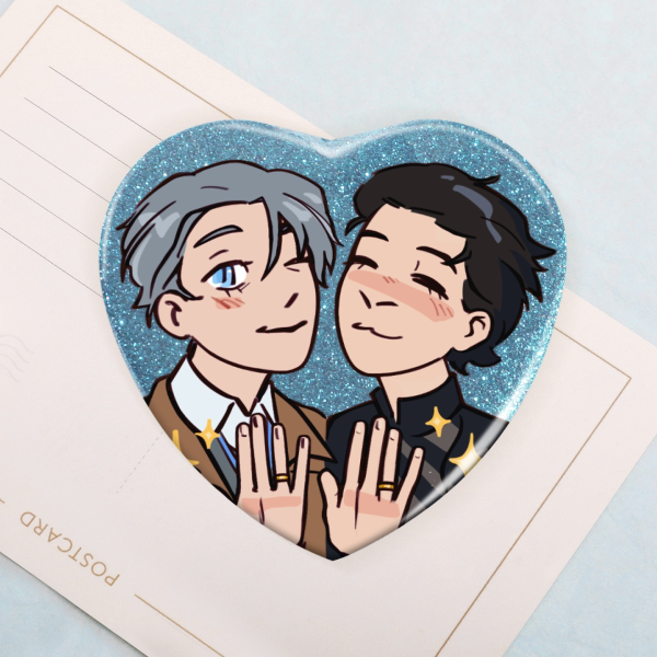 Yuri On Ice Heart Shape Holographic Badge