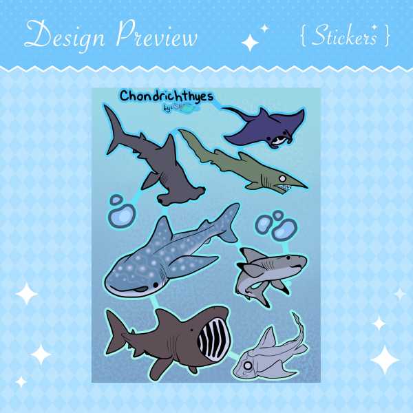 Matte Sharks/Rays Sticker Sheet