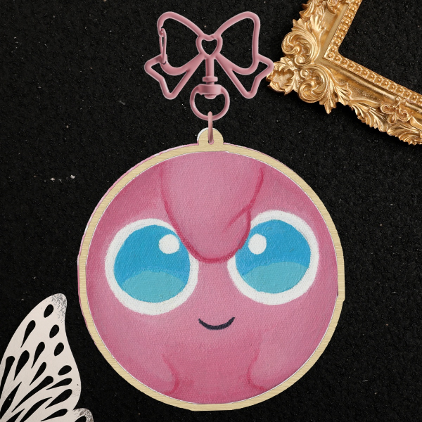 Large Jigglypuff Painting Wooden Keychain