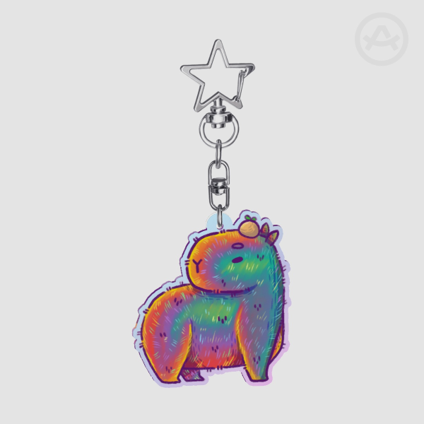 Rainbow Y2K Lisa Frank Capybara Keychain