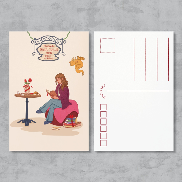 Sant Jordi Rose & Book postcard | Romantic Fantasy Illustration