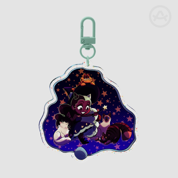 Cat Piper Acrylic Glitter Keychain