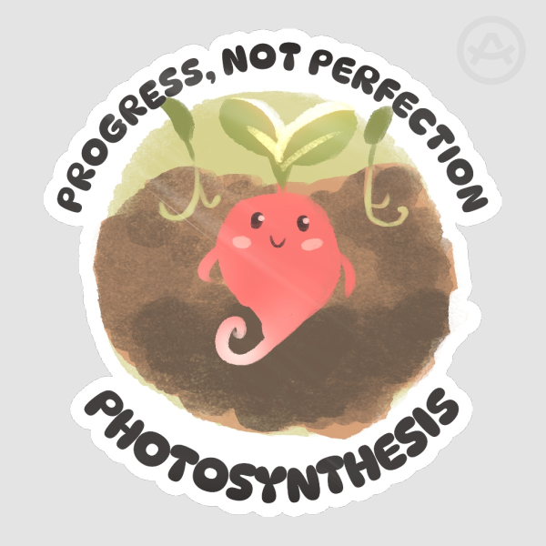 Cute Radish - Funny Motivational Sticker - Progress, not Perfection, Photosynthesis