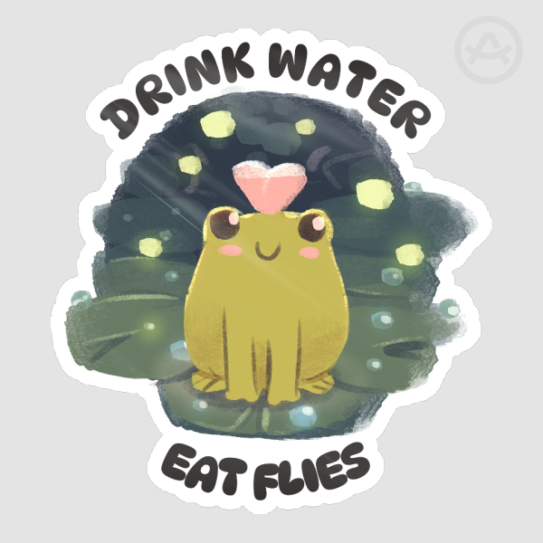 Cute Frog Motivational Advice Sticker - Drink Water, Eat Flies
