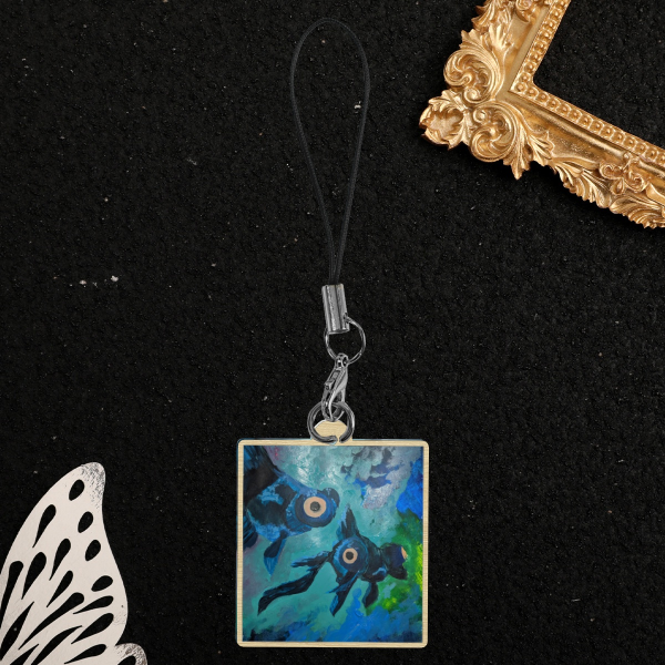 Mini Goldfish Painting Wood Keychain