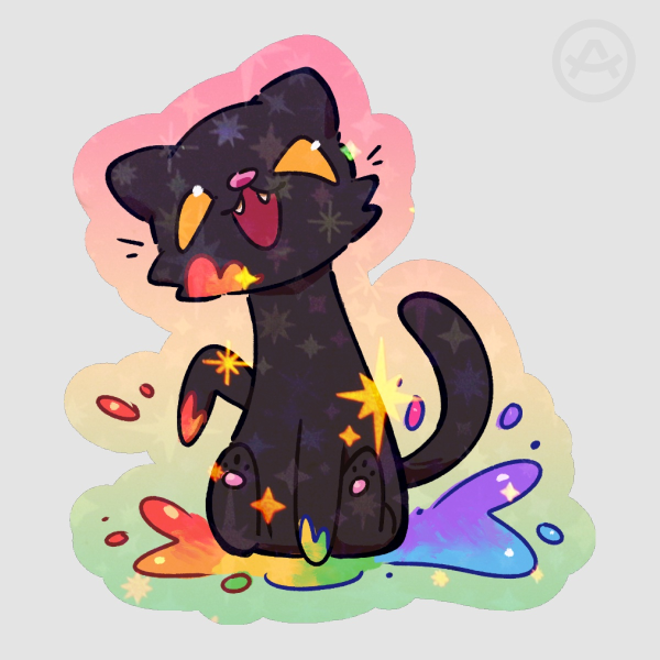 Kitty Playing In Paint Colored Edge Die Cut Stickers