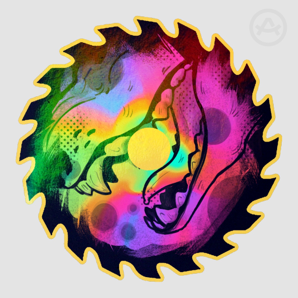 Wolf teeth sawblade rainbow sticker