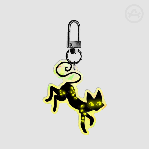Bright Eyed Black Cat - Broken Glass Acrylic Keychain