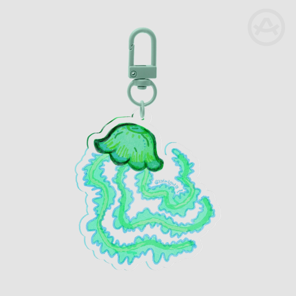 Clear Acrylic Green Jellyfish Keychain
