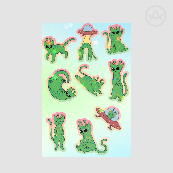 Alien Cat - Coated Paper Stickers Sheet