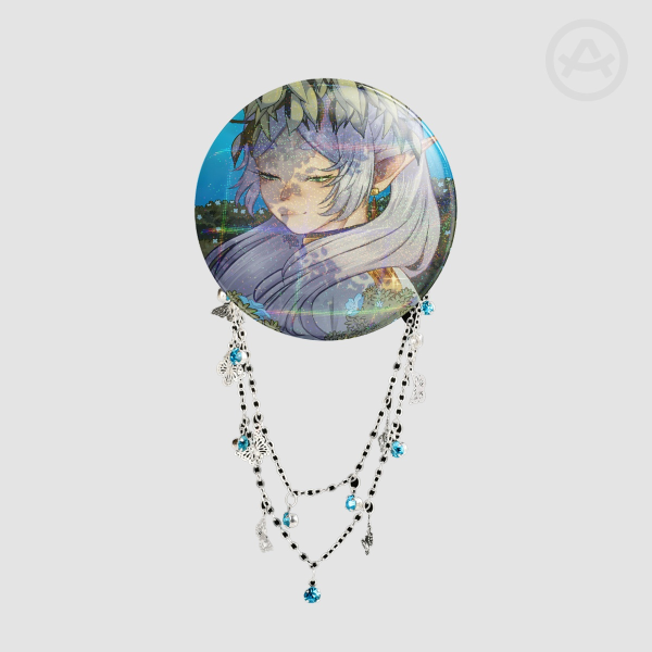 Holographic Frieren Badge With Chains