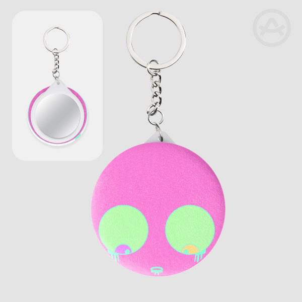Purple Plush Badge Mirror Keychains