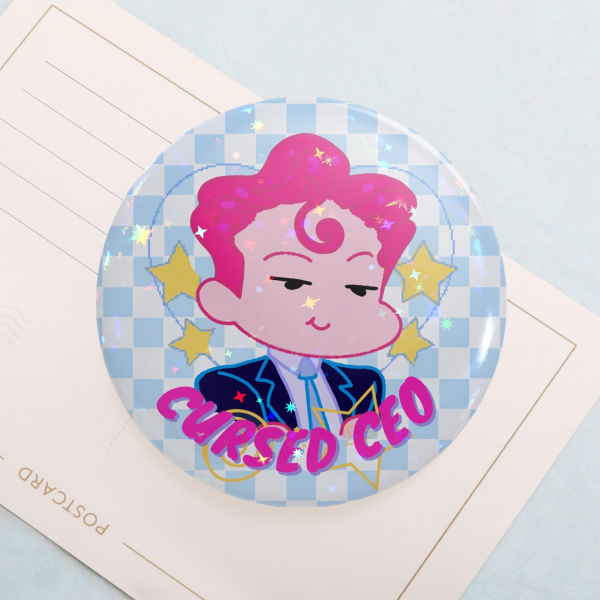 Cursed CEO - Holographic Button Badge 🩷