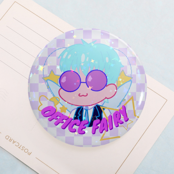 Office Fairy - Holographic Button Badge 💜