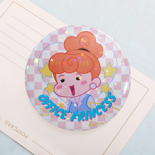 Office Princess - Holographic Button Badge 💙