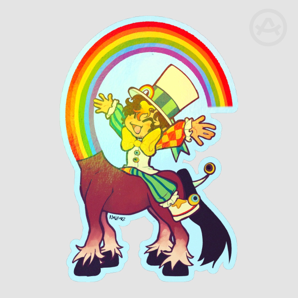 smallishbeans rainbow horse ❤︎ rainbow coated sticker [blue bg]