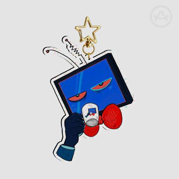 Sleepy Media Man Glitter Acrylic Keychain