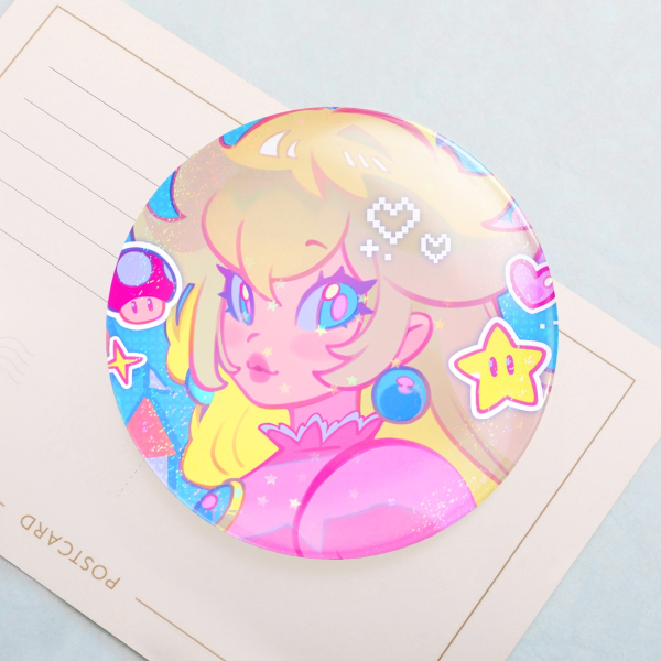 Princess Peach Holo Badge/Pin (Super Mario Bros)