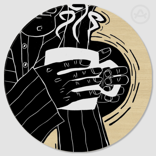 Man with Mug Wood Coaster