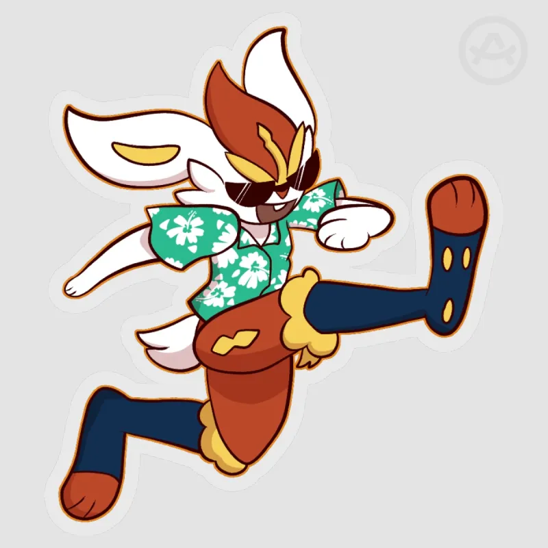 Cinderace Hawaiiano - Clear PET Vinyl Sticker by Vikyy - ACGGOODS