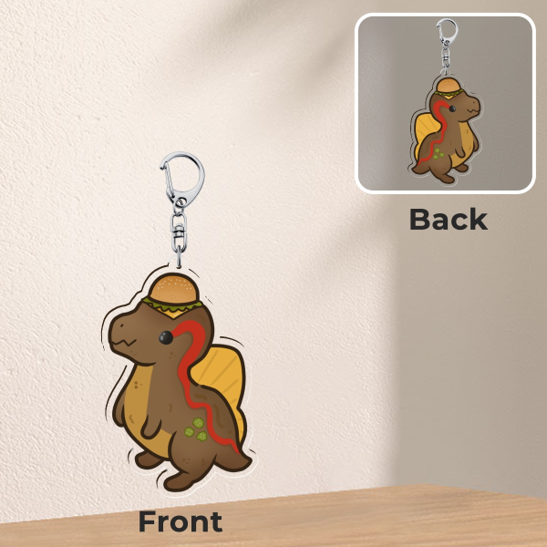 Clear Cheeseburger Dino Acrylic Keychain