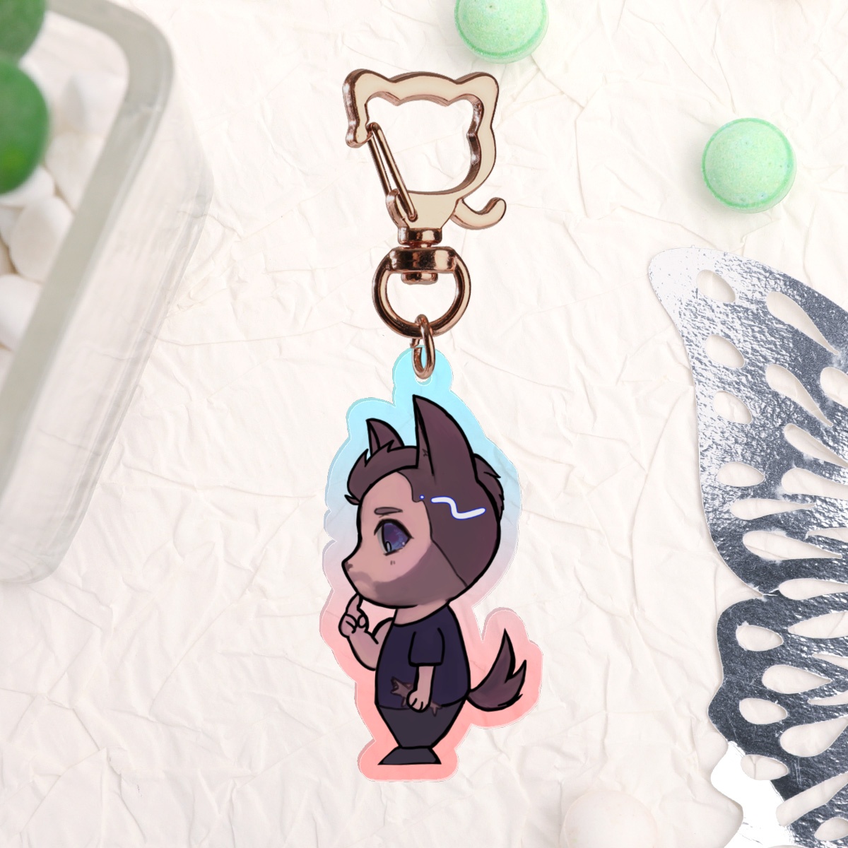 Soap Puppy Ponders Clear Acrylic Keychain