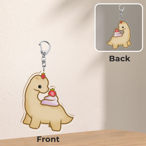 Clear Strawberry Shortcake Dino Acrylic Keychain