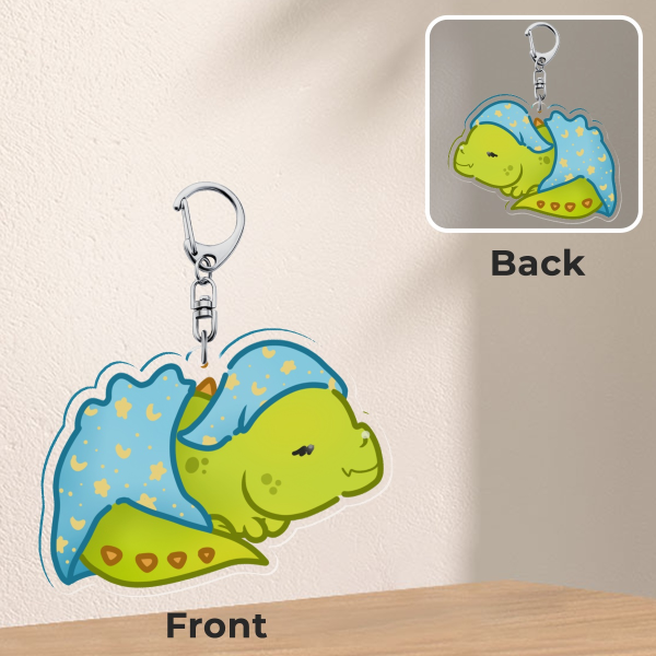 Clear Sleepy Dino Acrylic Keychain