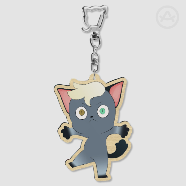 Grey Cat Wood Keychain