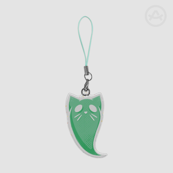 Green Ghost Cat Glitter Acrylic Keychain