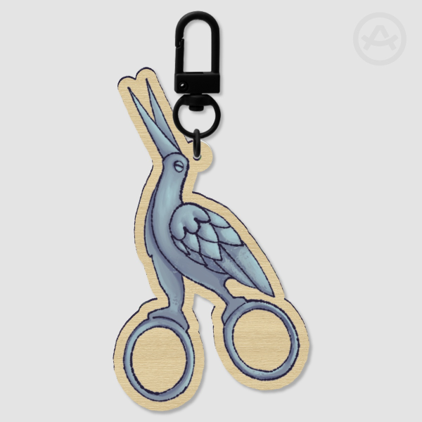 Wooden Crane Scissors Keychain