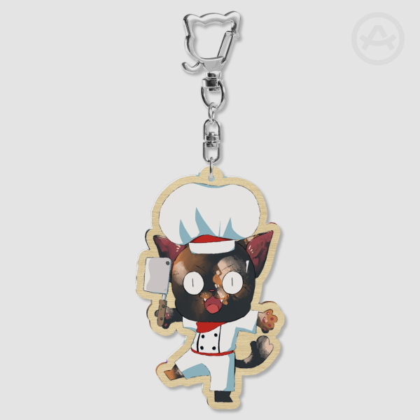Chef Cat Wood Keychain