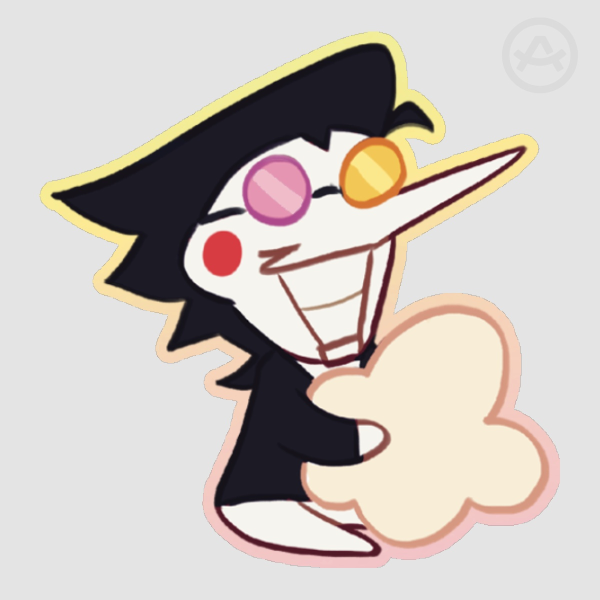 Spamton with one popcorn sticker