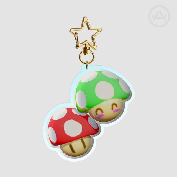 Super Mario_Red & Green Mushrooms (Keychains)