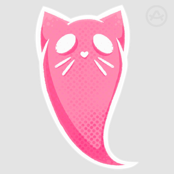 Pink Ghost Cat Clear Cut Sticker
