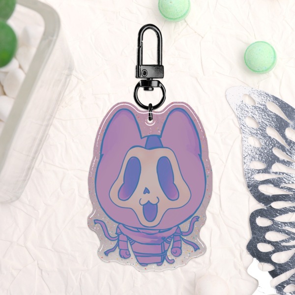 Ghostkitty Epoxy Glitter Acrylic Keychain