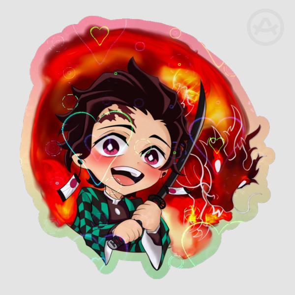 Tanjiro Demon Slayer Colored Edge Die Cut Stickers