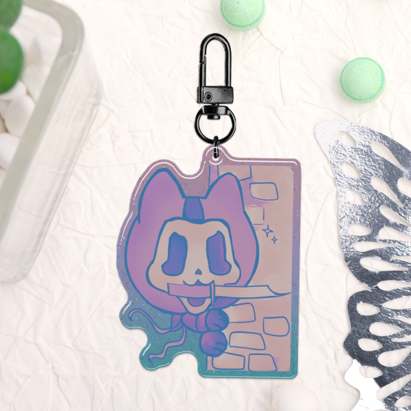 Ghostkitty following you Epoxy Glitter Acrylic Keychain