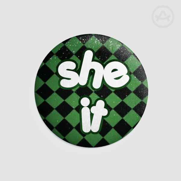 she/it diamond black and green Round Badges (Button Pins)