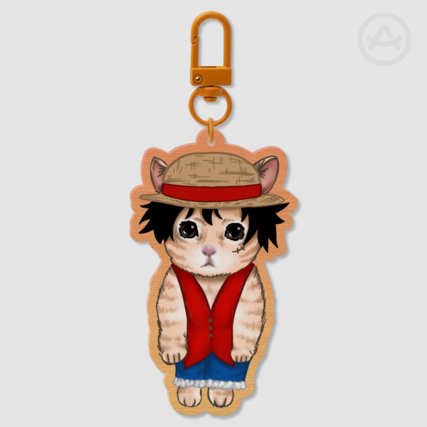 El gato luffy Wood Keychain