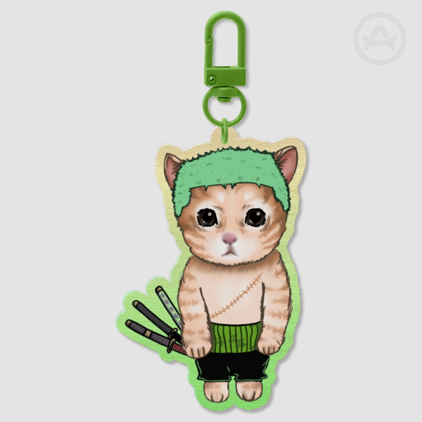 El gato roronoa zoro Wood Keychain