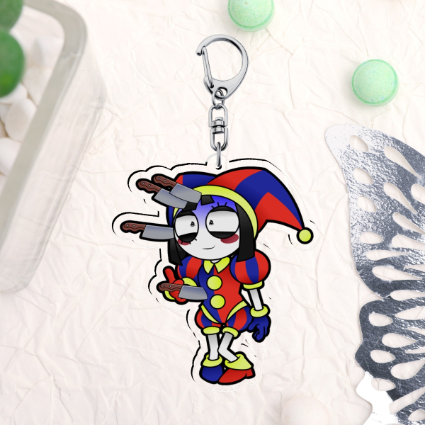 Pomni with Knives Acrylic Keychain