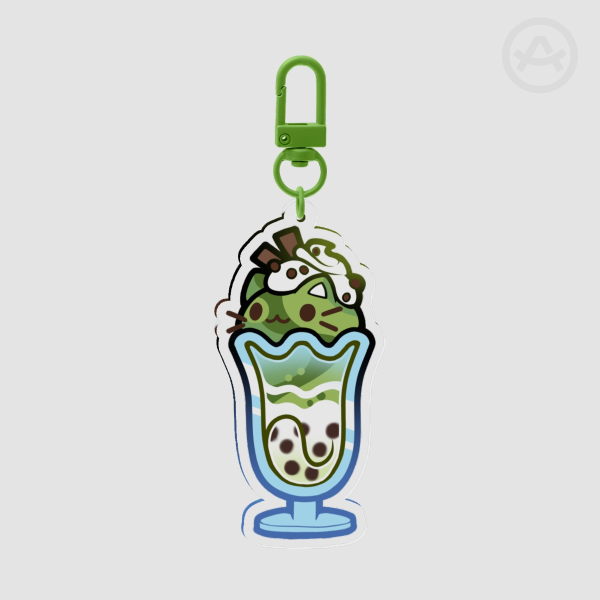 Bubble Tea Matcha Milkshake Cat Keychain