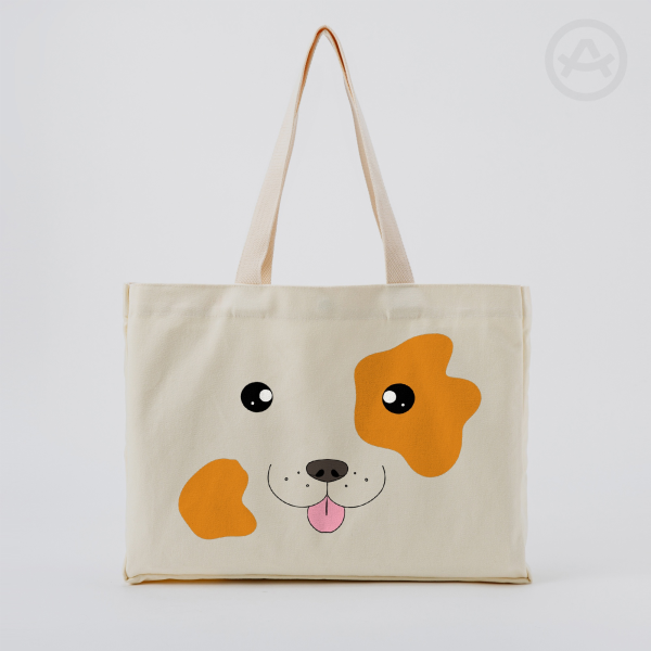 Face Dog | Vertical Part-print Canvas Tote Bags - 16.9″x12.6″x3.1″(43x32x8cm)